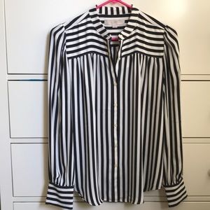 Loft black/white striped button down blouse